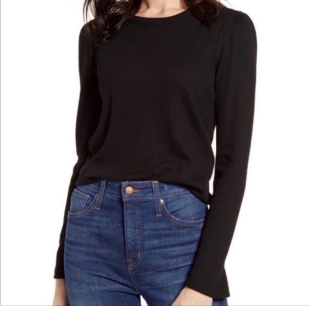Madewell Women’s Black Brushed Puffed Sleeve Crewneck Sweater M